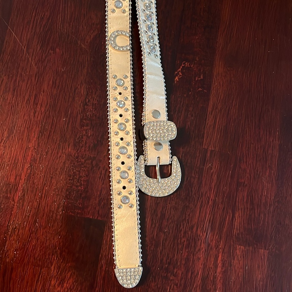 Cream Leather Western Belt
